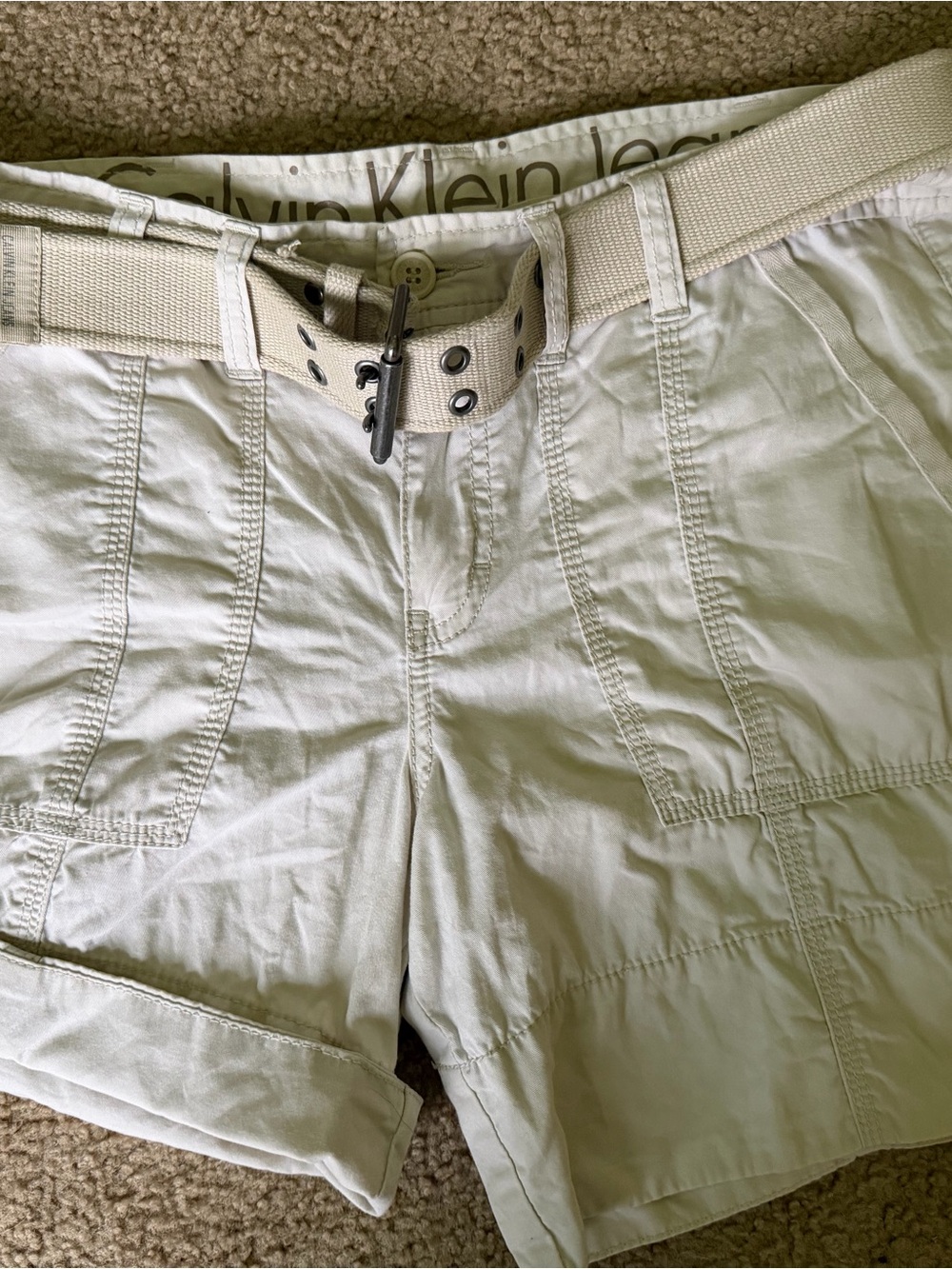 Calvin Klein Women’s Cream Utility Bermuda Shorts with Woven Belt